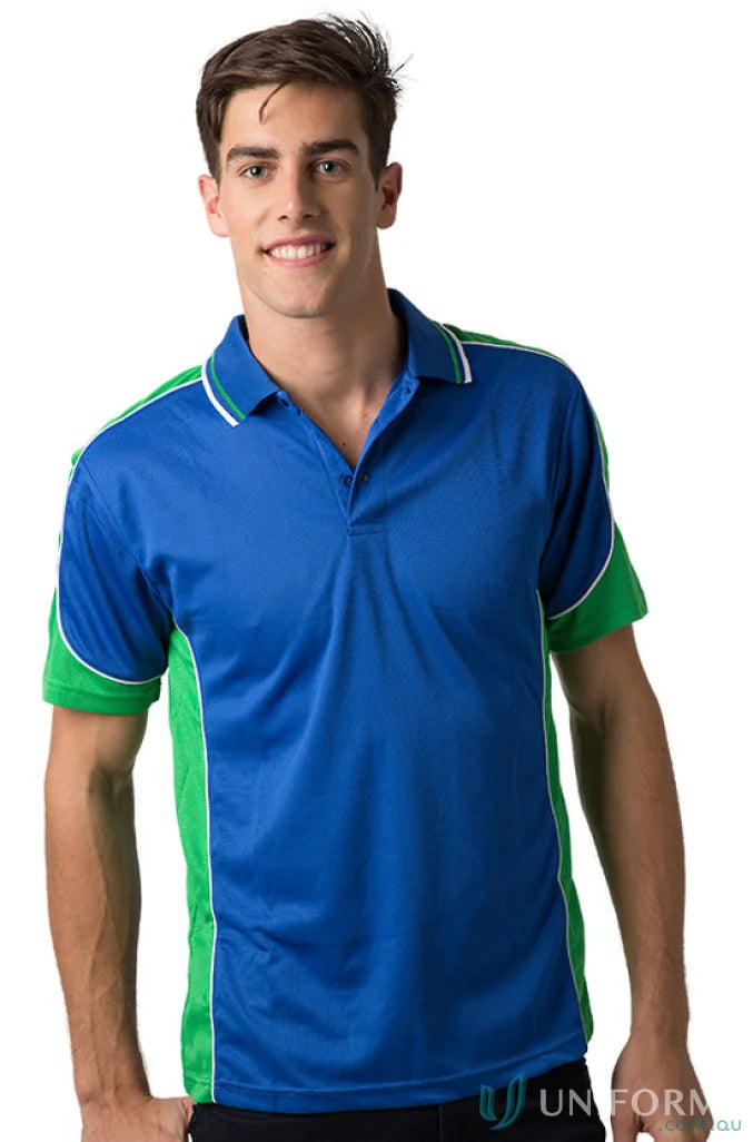 Kids Auburn Polo featuring cooldry moisture management technology in blue and green colors