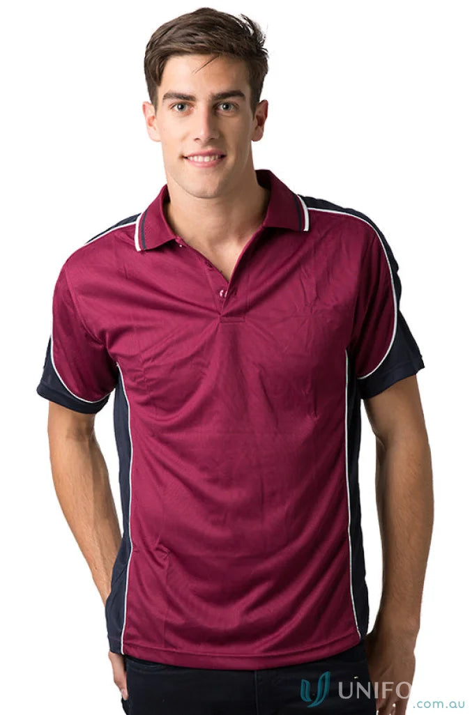Kids Auburn Polo with Maroon and Navy colors showcasing cooldry moisture management tech