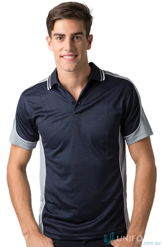 Kids Auburn Polo in navy and gray with cooldry moisture management technology for comfort