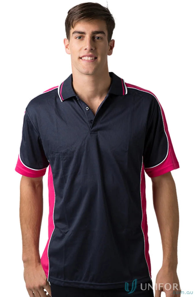 Kids Auburn Polo with Navy and Pink color, featuring cooldry moisture management technology