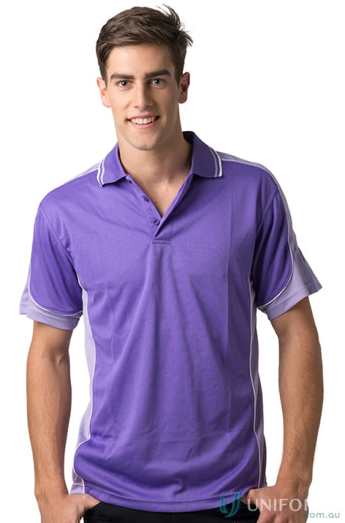 Kids Auburn Polo with purple and gray colors featuring cooldry moisture management tech