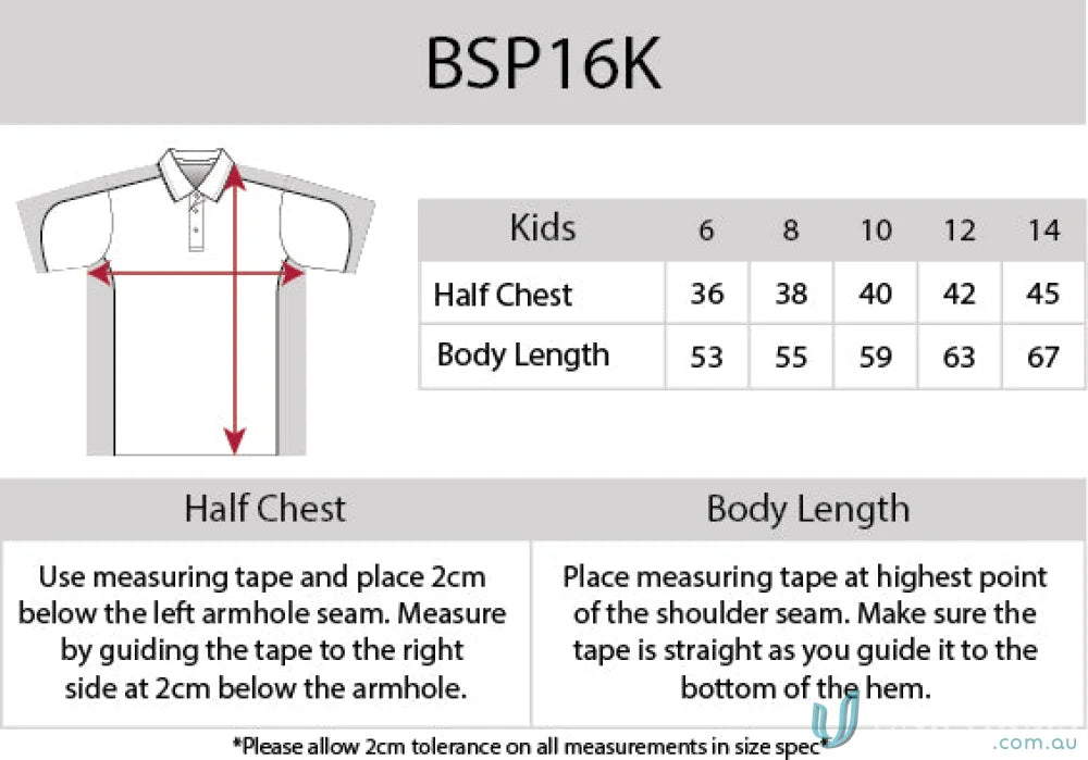 Kids Auburn Polo size chart showing cooldry moisture management technology for kids