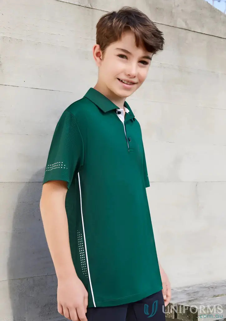 Kids Balance Polo in green with white accents perfect for style and comfort p200ks