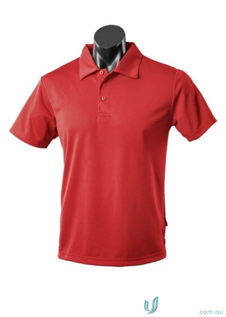 Red polo shirt on mannequin for Kids Botany Polo, great fabric for uniforms and workwear