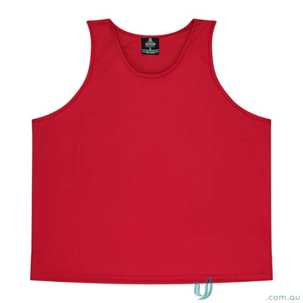 Red tank top from Kids Botany Singlet perfect for uniforms and workwear ideas
