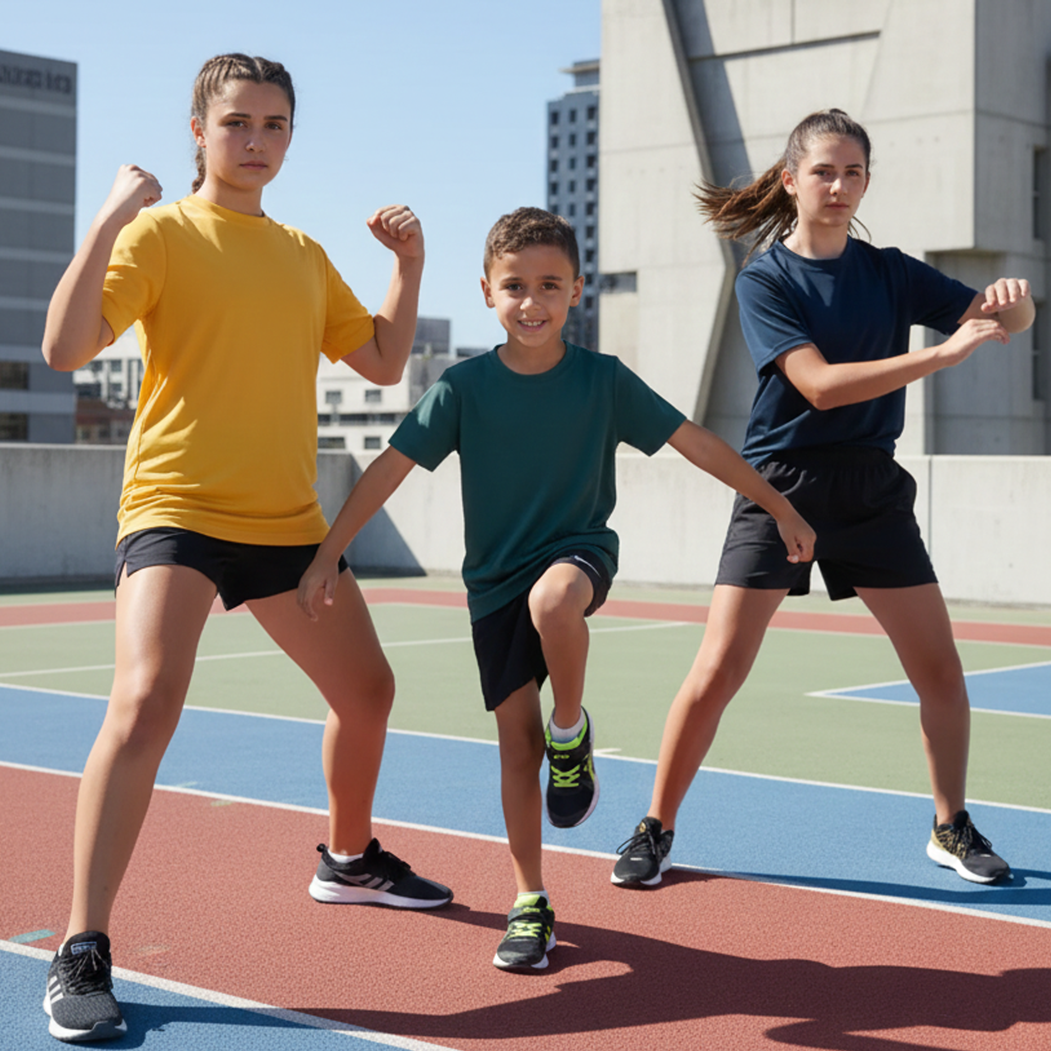 Young woman wearing kids botany tee on outdoor track