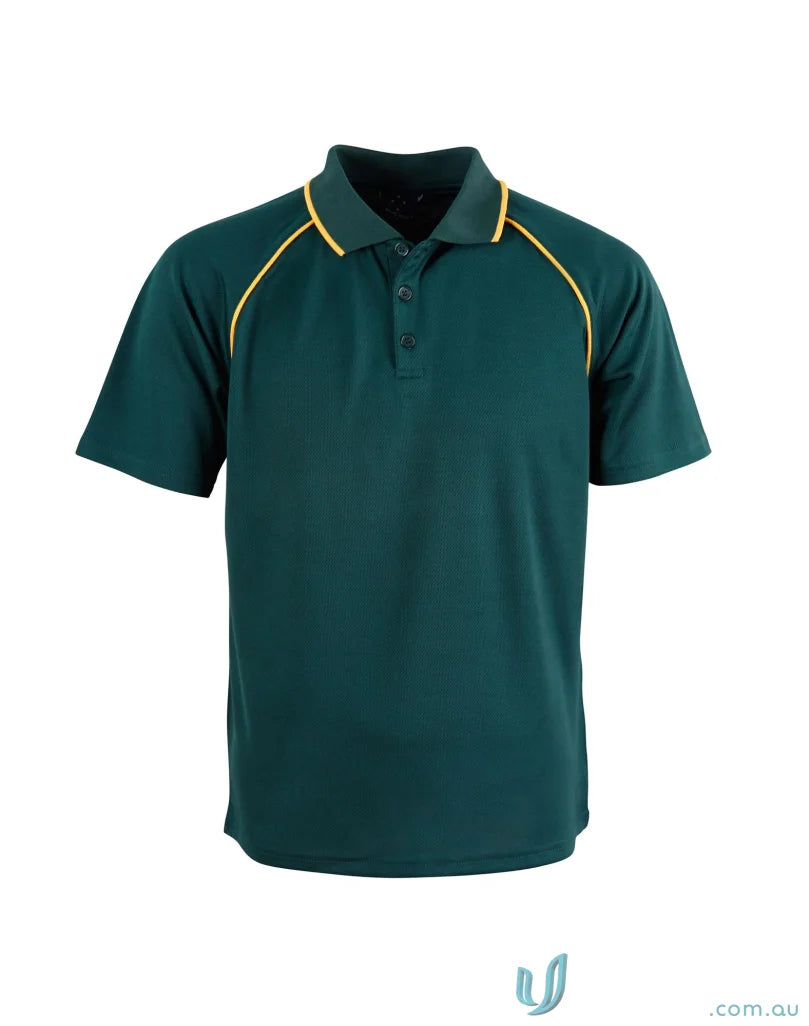 Kids Champion Raglan kids polo shirt with green color and gold trim, sporty look