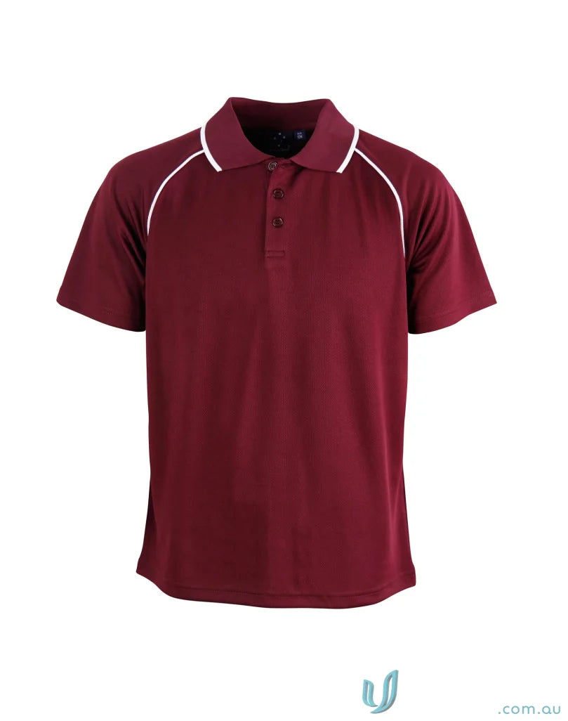 Kids Champion Raglan SS Polo with maroon raglan sleeve and white trim for a winning spirit kids look