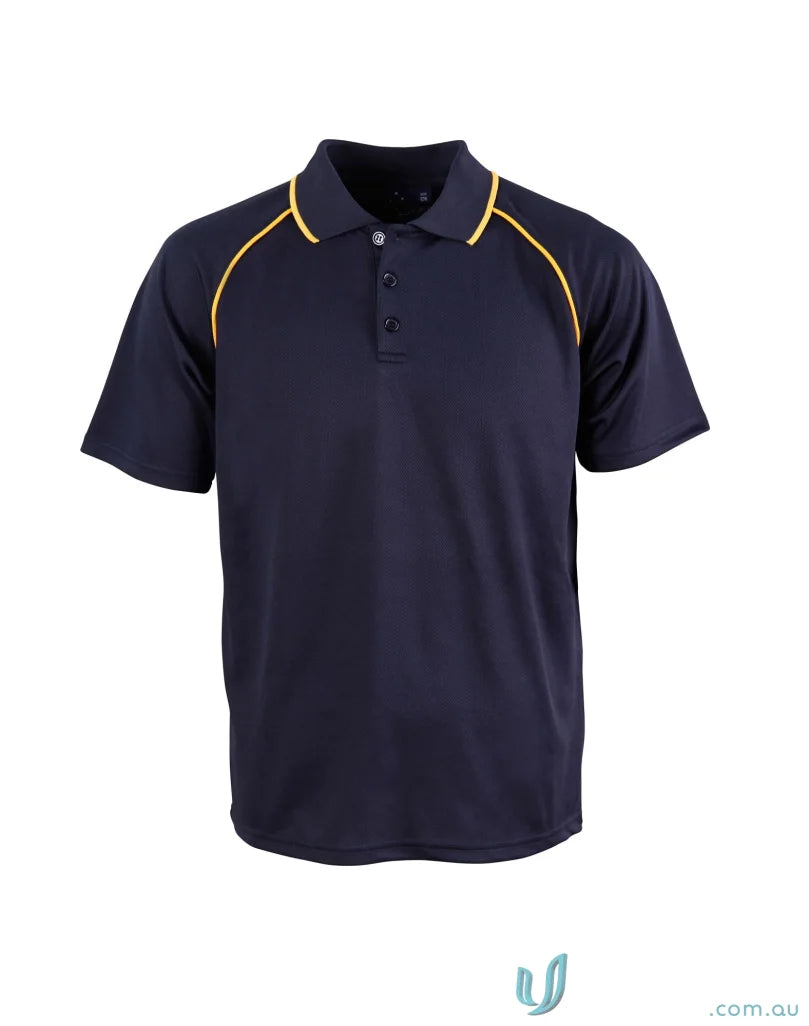 Kids Champion Raglan navy blue polo shirt with gold trim and raglan sleeves for winning spirit kids