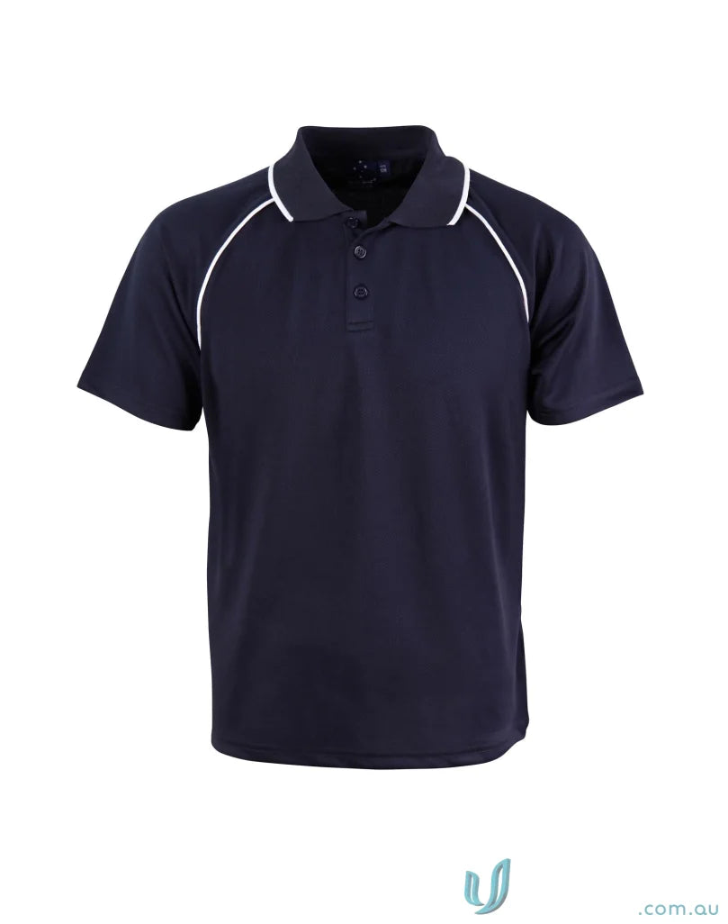 Kids Champion Raglan navy blue polo with white trim, perfect for winning spirit kids