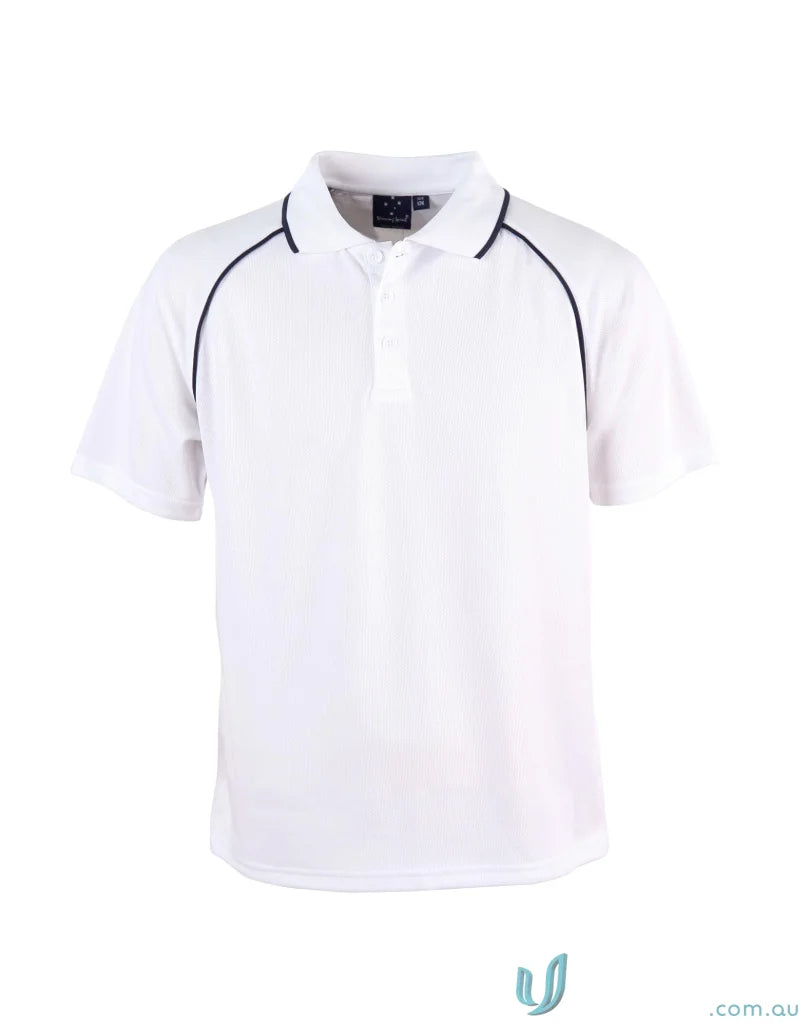 Kids champion raglan white polo shirt with dark trim, perfect for a winning spirit kids style