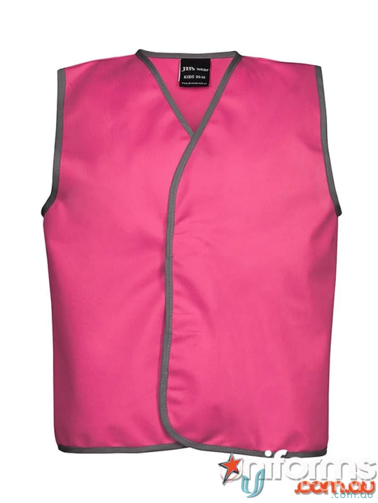 Pink safety vest with gray trim from JB’s Kids Coloured Tricot Vest, perfect workwear for kids