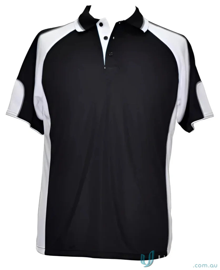 Kids CoolDry Alliance Polo in black and white with mini waffle fabric for kids spirit cooldry