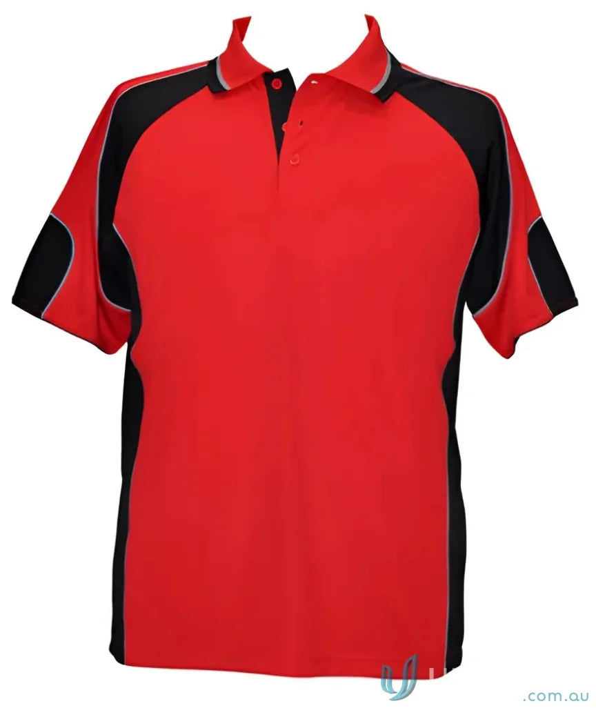Kids CoolDry Alliance Polo in red and black with mini waffle fabric, perfect for kids spirit cooldry