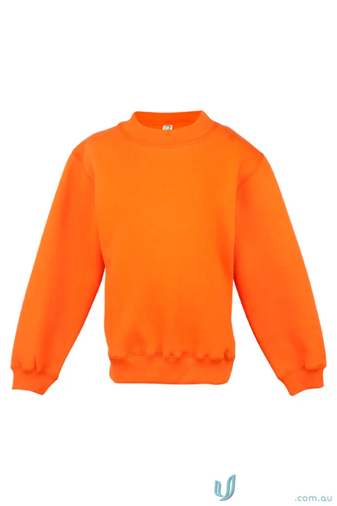 Bright orange kids crew neck sloppy joes sweatshirt with ribbed cuffs and hem