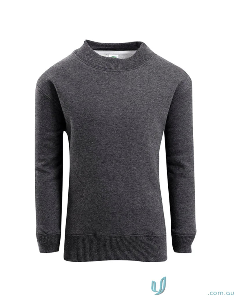 Kids crew neck sloppy joes sweatshirt with dark gray long sleeves and ribbed collar