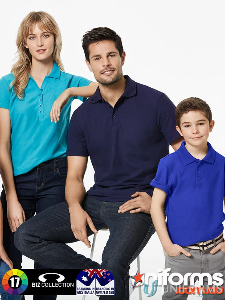 Cute family wearing Kids Crew Polo shirts from Biz Collection Kids for the school uniform game