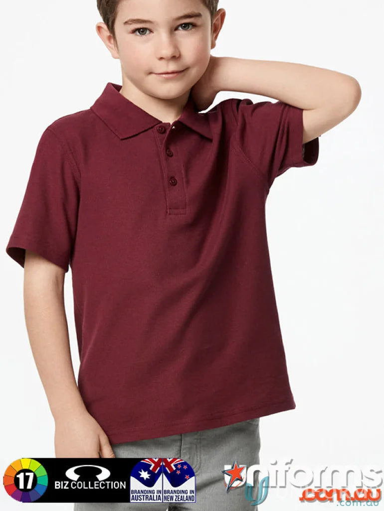 Kids Crew Polo maroon shirt perfect for school uniform game from Biz Collection Kids