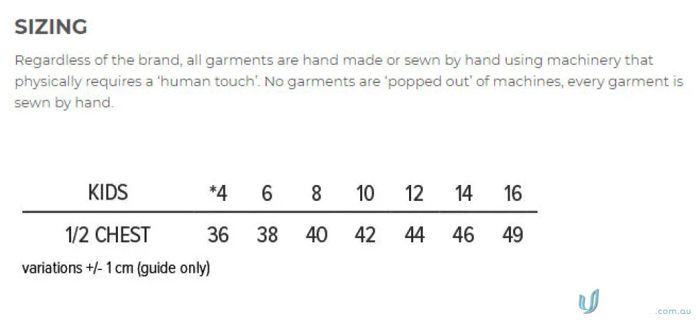 Kids Eureka Polo size chart showing kids Eureka clothing sizes and fit info