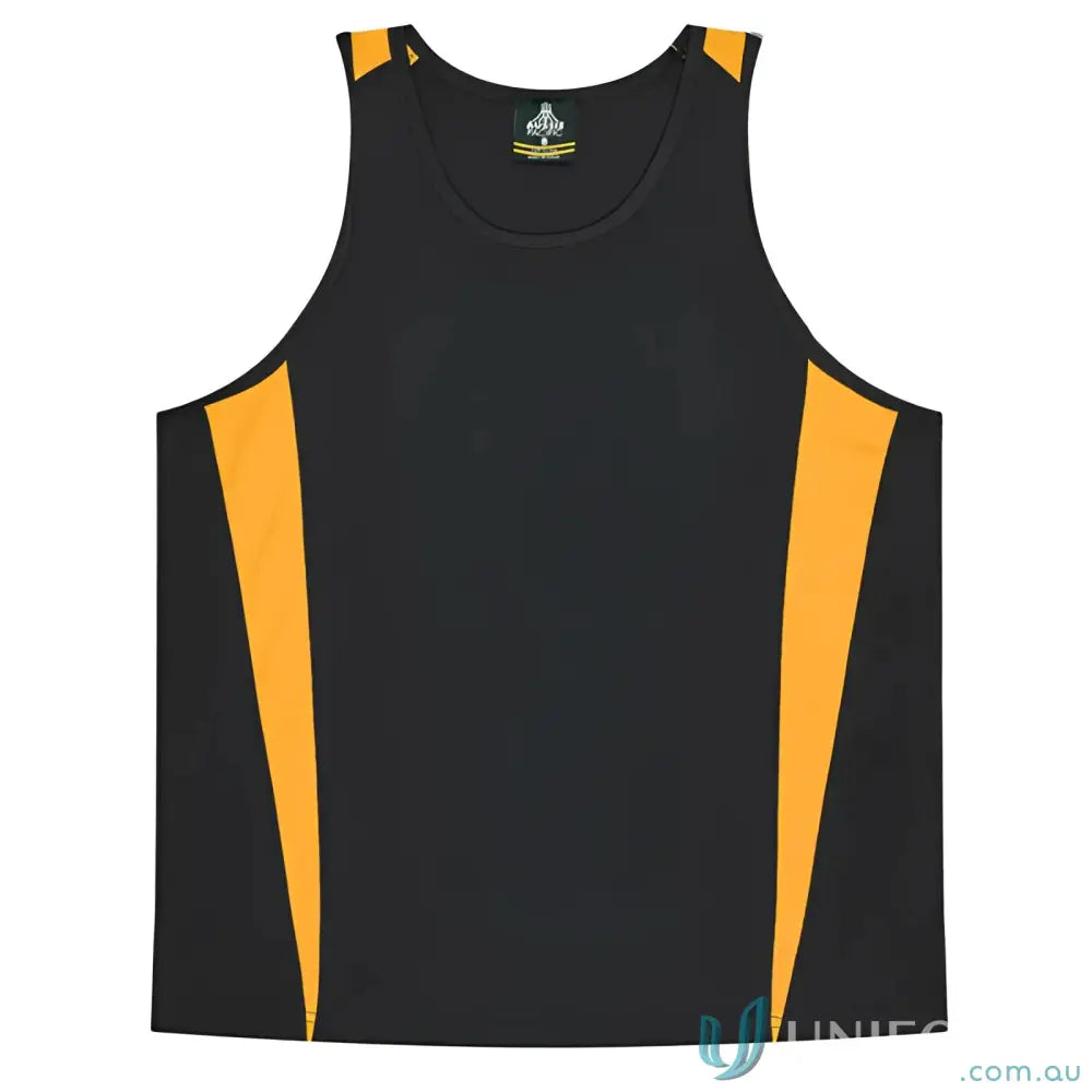 Kids Eureka Singlet black and gold athletic tank top made with comfy fabric for uniforms or workwear