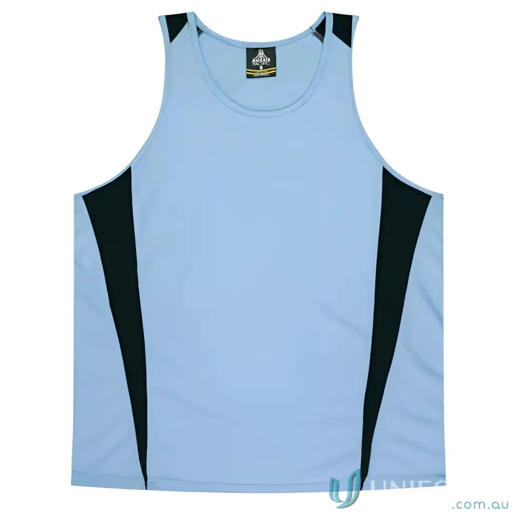 Kids Eureka Singlet in light blue and black athletic fabric perfect for uniforms or workwear