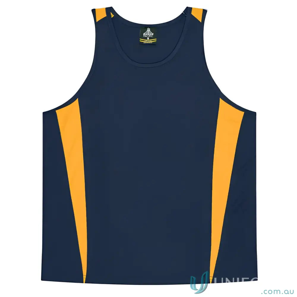 Kids Eureka Singlet navy and gold athletic tank top fabric great for uniforms or workwear