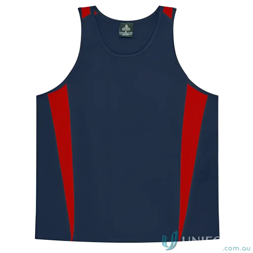 Kids Eureka Singlet navy and red athletic tank top made from comfy fabric perfect for uniforms