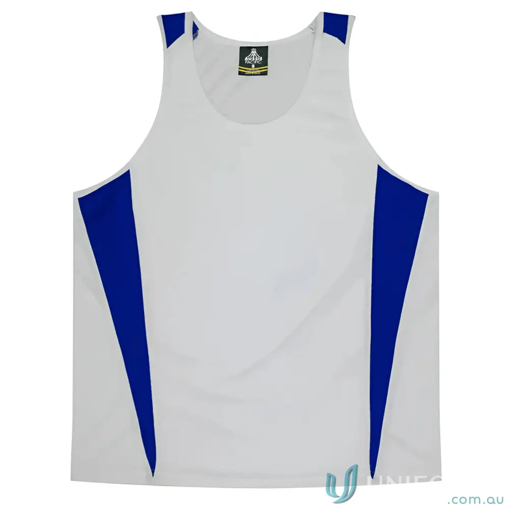 Kids Eureka Singlet white and blue athletic tank top with comfortable fabric for uniforms