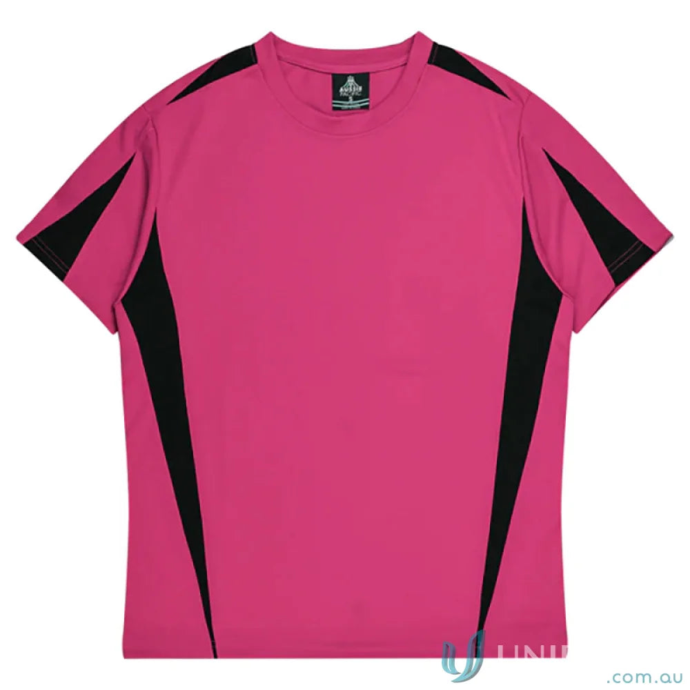 Kids Eureka T-shirt in pink and black athletic fabric, perfect for uniforms or workwear