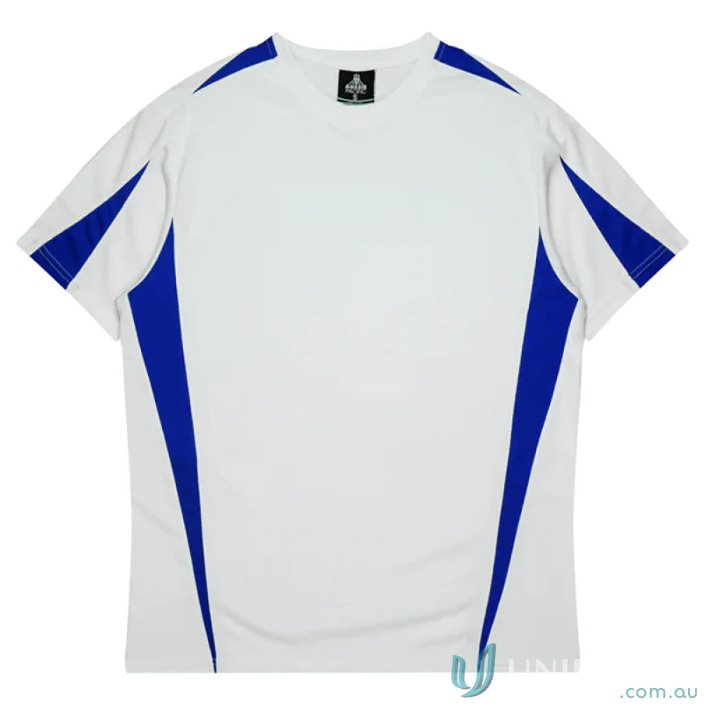 Kids Eureka T-shirt in white and blue athletic fabric perfect for uniforms or workwear