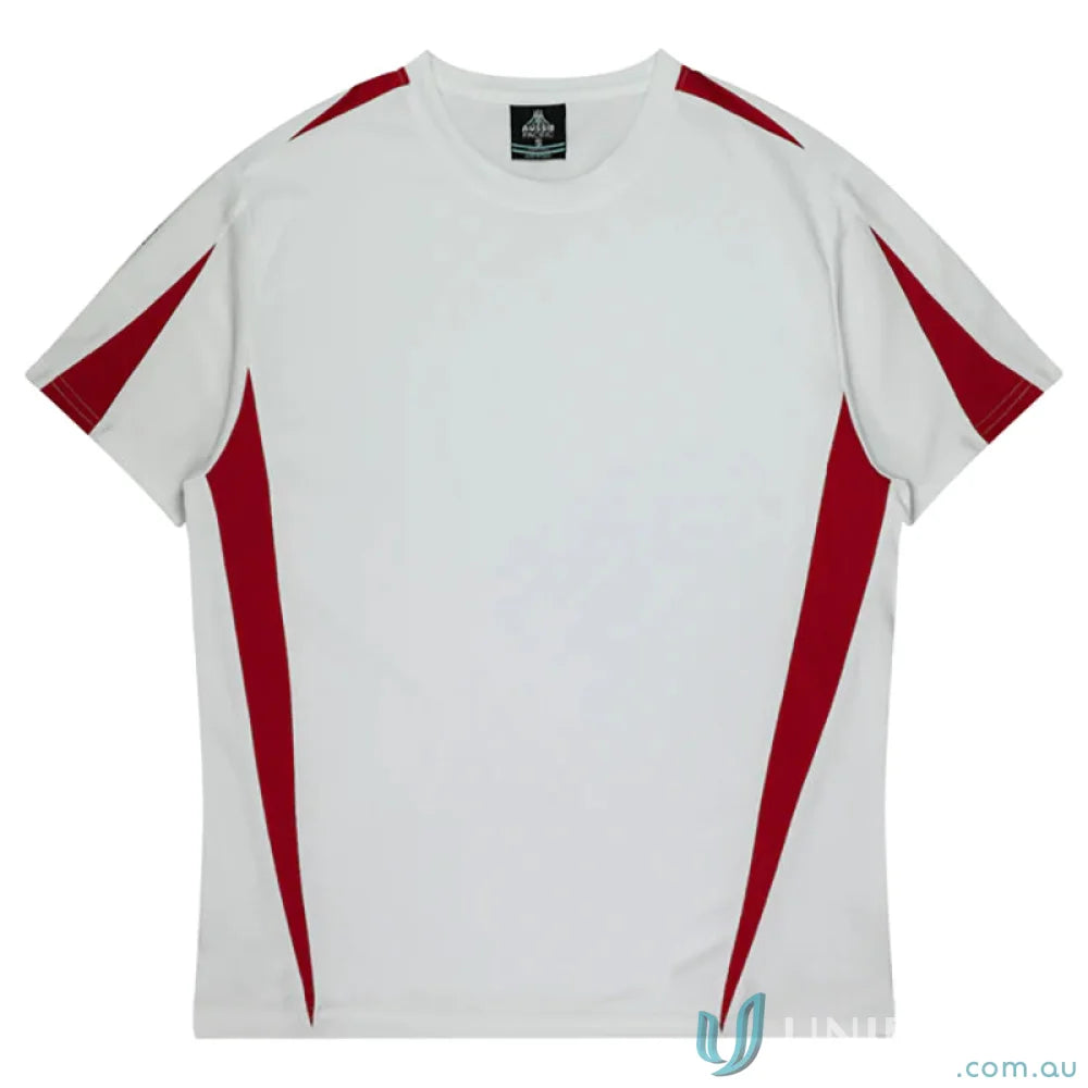 Kids Eureka T-shirt in white and red athletic fabric, perfect for uniforms or workwear