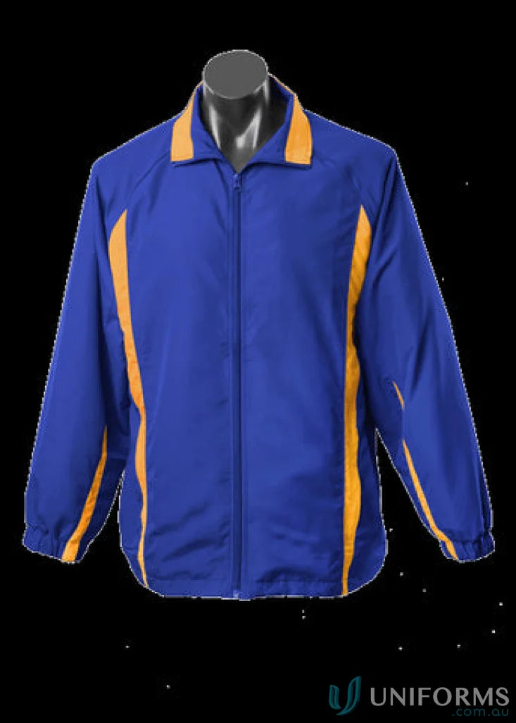Kids Eureka Track Jacket in blue and gold, perfect for kids’ sports uniforms