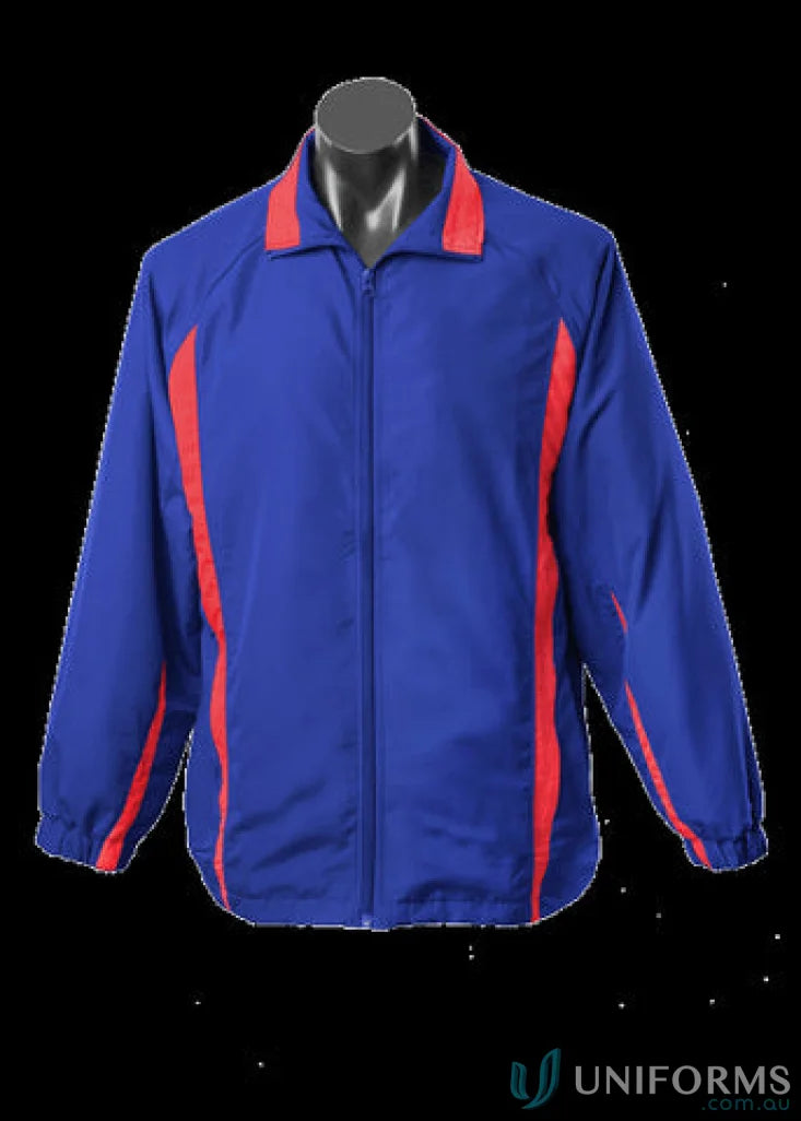 Kids Eureka Track Jacket in blue and red, perfect for sports uniforms and kids’ sportswear