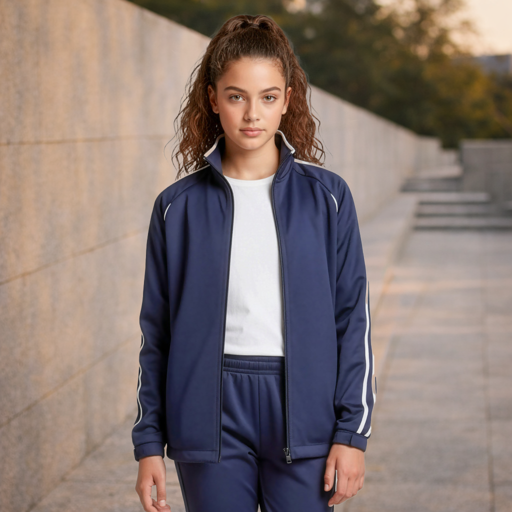 Kids Flash Track Top navy blue jacket with white piping J3150B