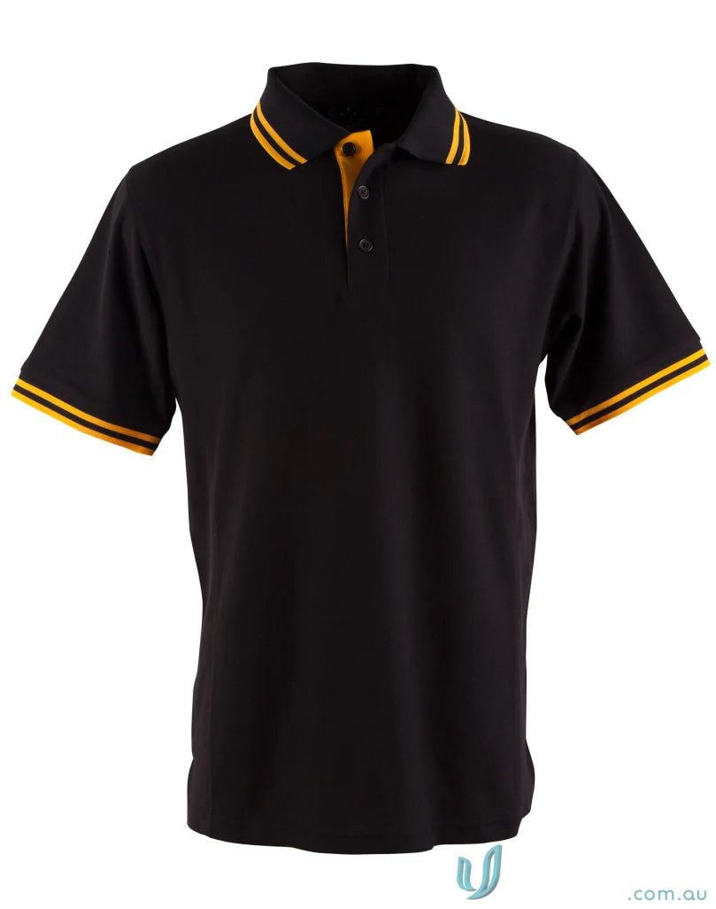 Kids Grace Polo black pique short sleeve polo with gold trim, perfect for casual wear