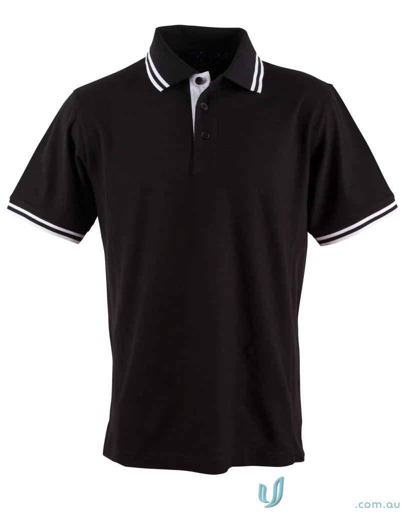 Kids Grace Polo in black with white trim, features pique short sleeve and Truedry Pique Short fabric