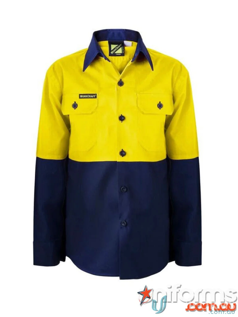 Kids HiVis LS Shirt with two-tone design, perfect for workcraft kids hivis safety