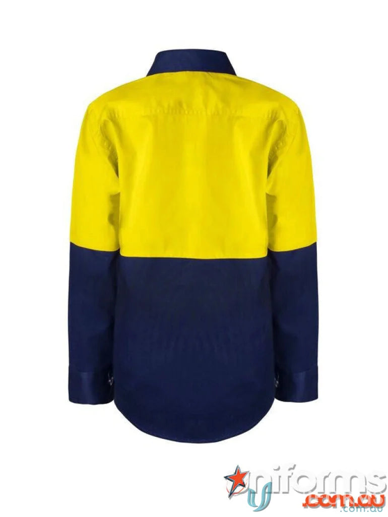 Kids HiVis LS Shirt featuring a stylish two-tone work shirt for kids safety
