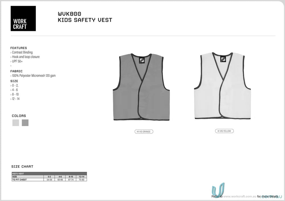 Kids HiVis Safety Vest product info for outdoor education and workcraft kids hivis use