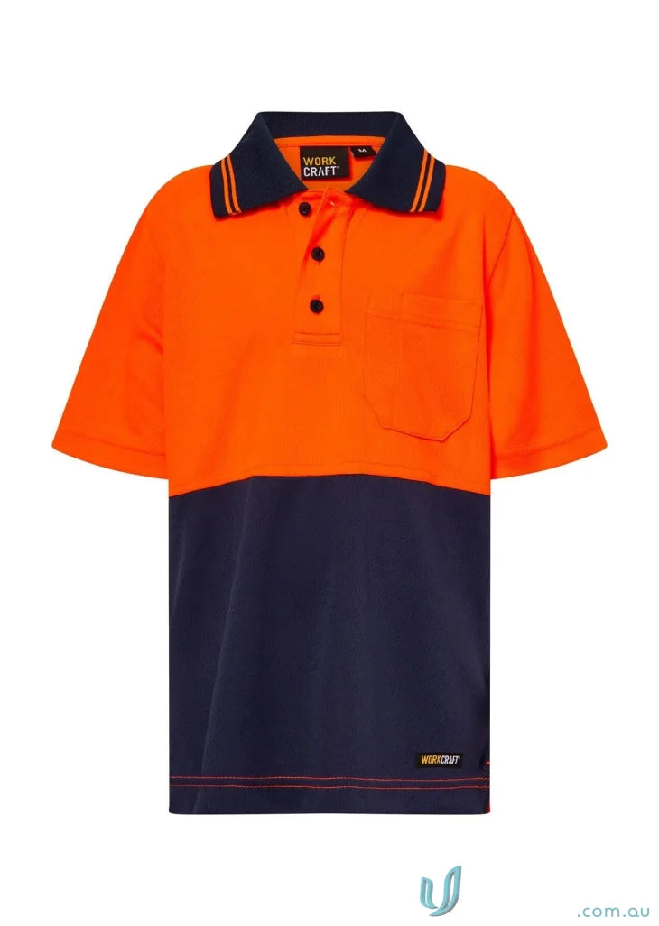 Kids HiVis SS Polo showing two-tone workcraft kids hivis perfect uniform for kids