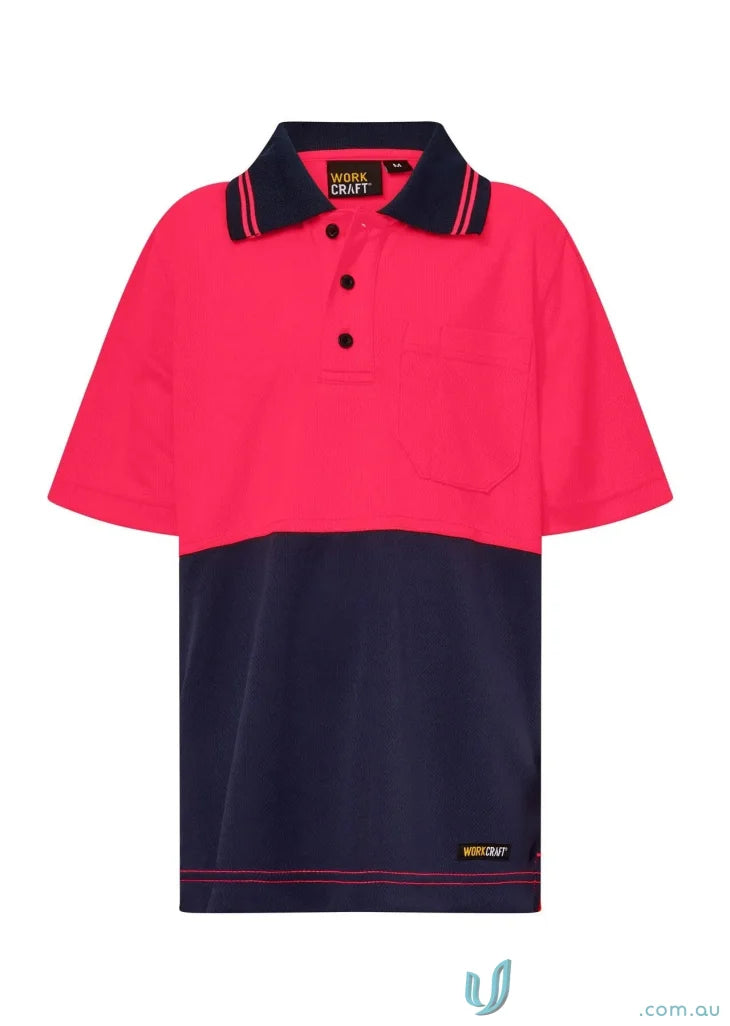 Kids HiVis SS Polo two-tone short-sleeved polo shirt, the perfect uniform for workcraft kids hivis