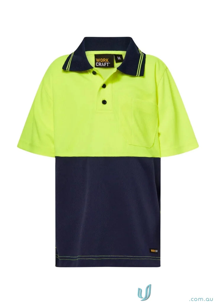 Kids HiVis SS Polo showing two-tone work polo shirt, perfect uniform for workcraft kids hivis