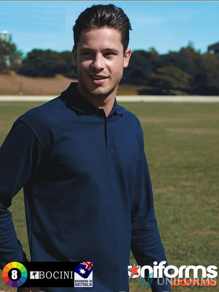 Dark blue long sleeve polo shirt on a man, perfect for casual style or Kids L/S Basic Polo