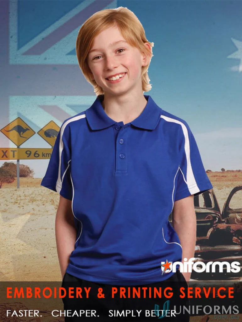 Kids Legend Polo in Blue and White featuring Legend Truedry fashion technology