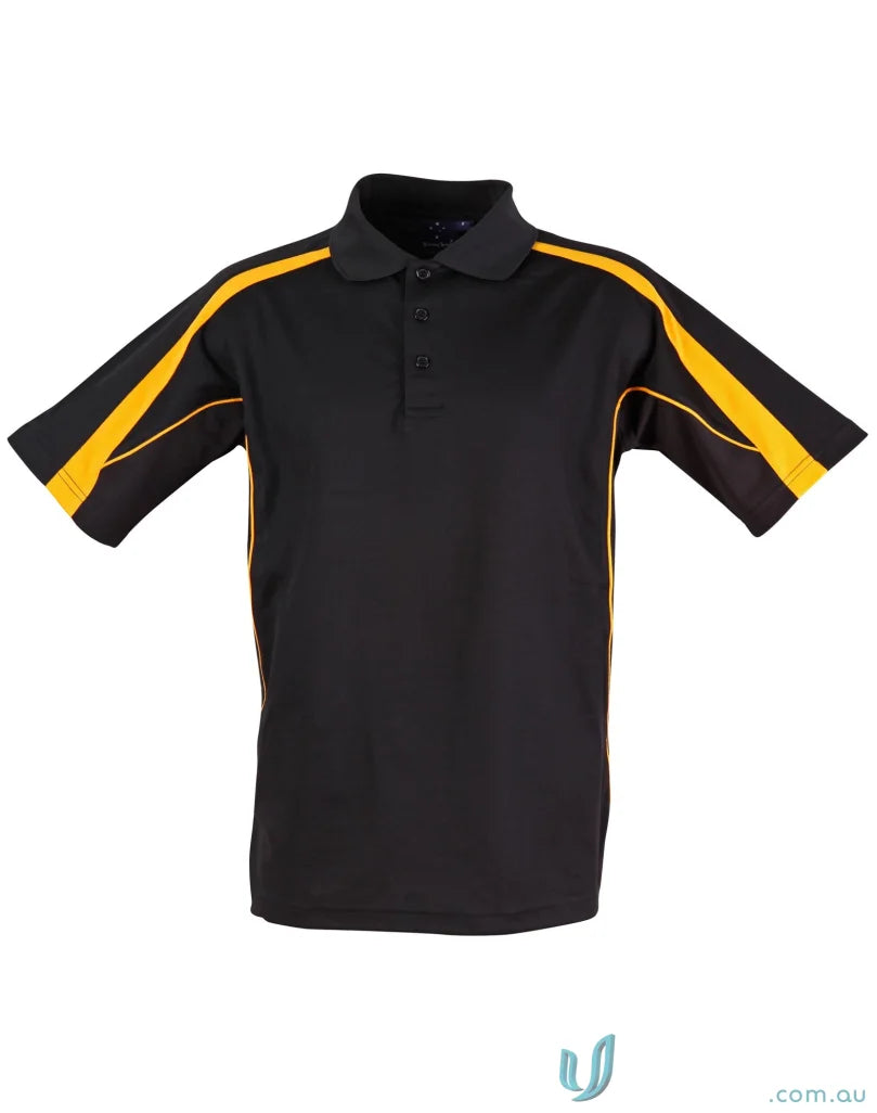 Kids Legend Polo black with gold accents featuring PS53K Legend Truedry fabric design