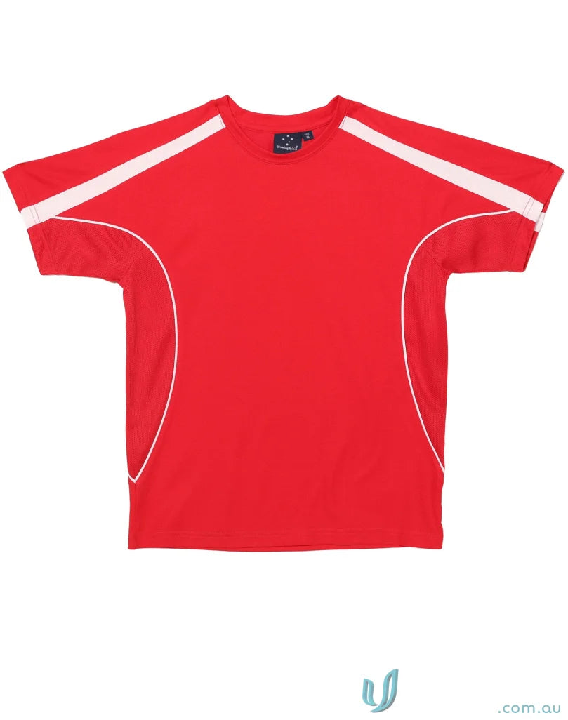Kids Legend Tee red t-shirt with white accents, perfect for school uniforms or casual workwear