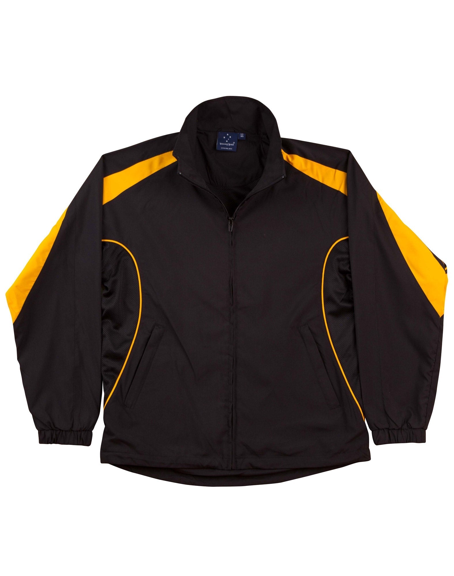 Kids Legend warm up jacket in black yellow with gold piping