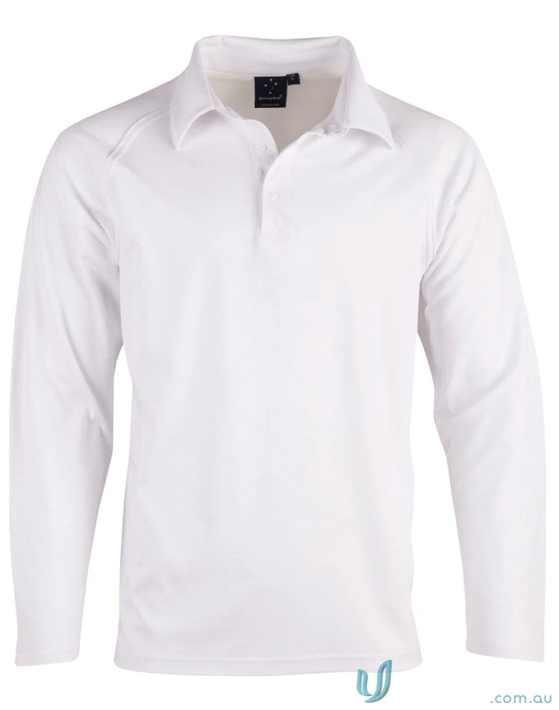 Kids long sleeve cricket polo shirt in white from Trudry LS Cricket collection