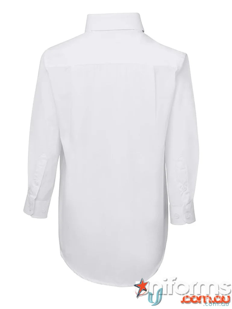 Kids LS School Shirt with comfort two-piece collar, curved hem, and easy care fabric