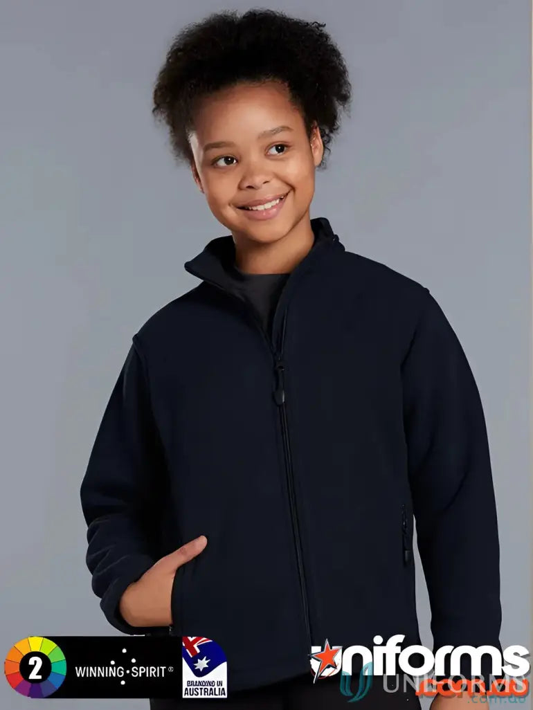 Kids Micro Bonded Polar Fleece Jacket in navy, cozy bonded polar fleece for warmth
